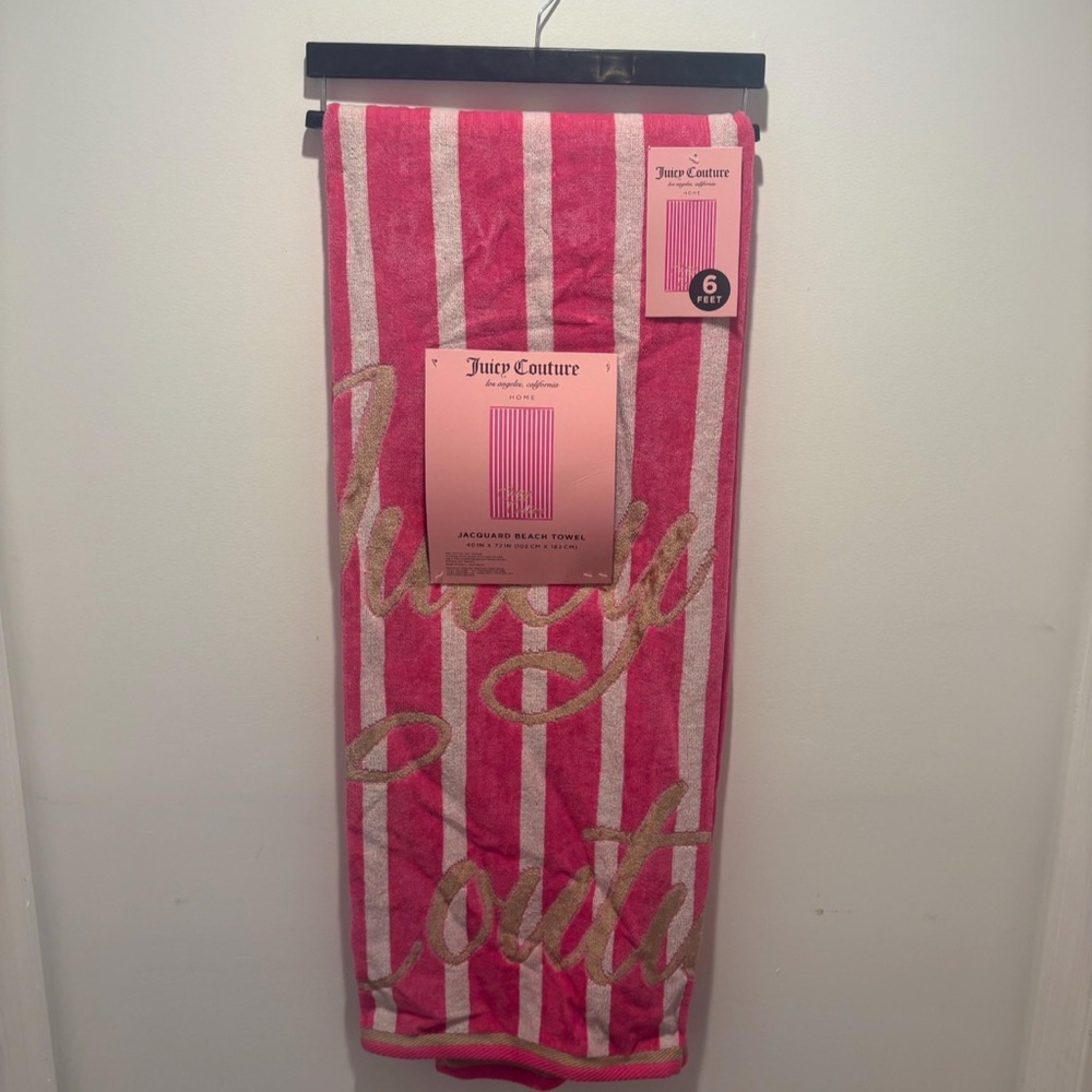 Juicy Couture Pink and White Striped Beach Towel